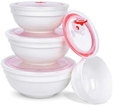 Amoowis Ceramic Mixing Bowls with Lids set for Kitchen, 4sets 8PCS, 60/49/28/18 Ounce,Dishwasher & Microwave Safe,White,Porcelain Serving Bowl Set With lids, Ideal for Food Storage,Cereals, Dessert