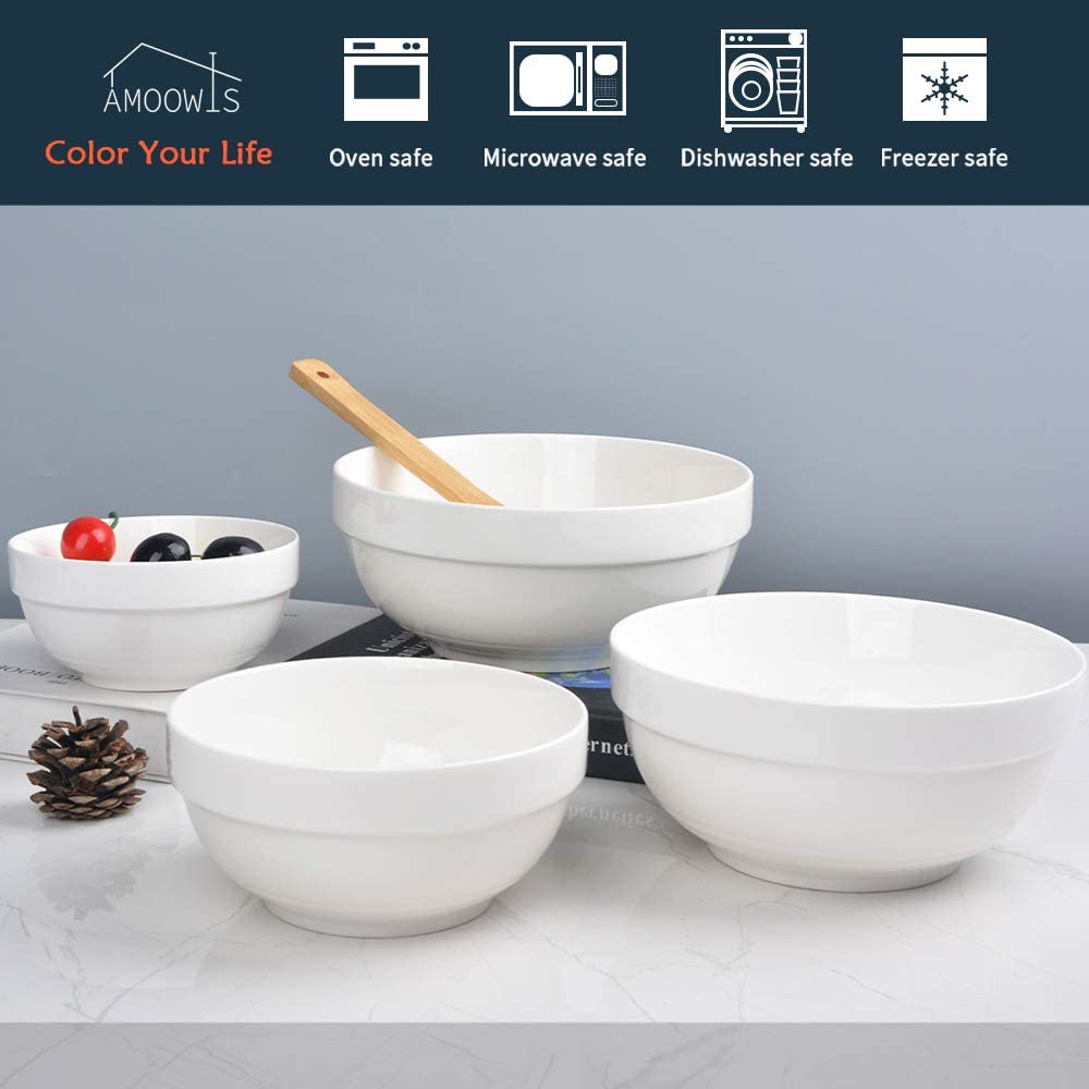 Amoowis Ceramic Mixing Bowls with Lids set for Kitchen, 4sets 8PCS, 60 –  Lareina Life