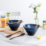 Japanese Ramen Bowls with Chopsticks and Spoons Set of 2 - Lareina Porcelain Noodle Bowl, 30 Ounce Deep Soup Bowl, Dishwasher & Microwave Safe, Blue