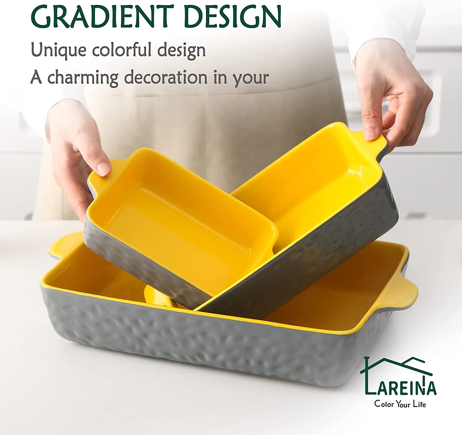 Lareina Bakeware Set, Ceramic Baking Dish, Rectangular Baking Pans