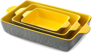 Lareina Bakeware Set, Ceramic Baking Dish, Rectangular Baking Pans Set, Casserole Dish for Cooking, Cake Dinner, Kitchen, Banquet and Daily Use, 12 x 8.5 Inches, 3-Piece (Yellow)