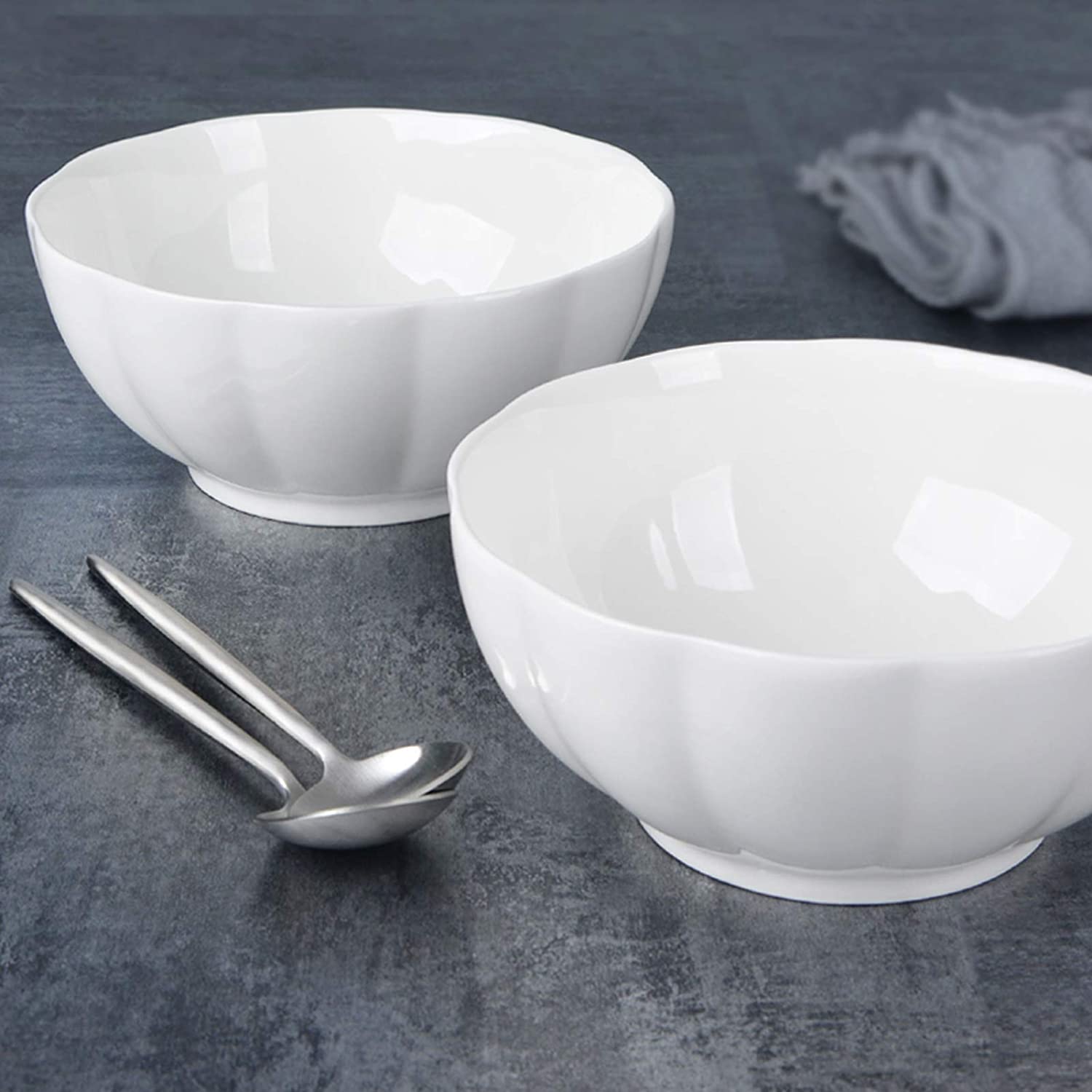 Large Salad Bowl White Ceramic  Kitchen Bowl White Tableware