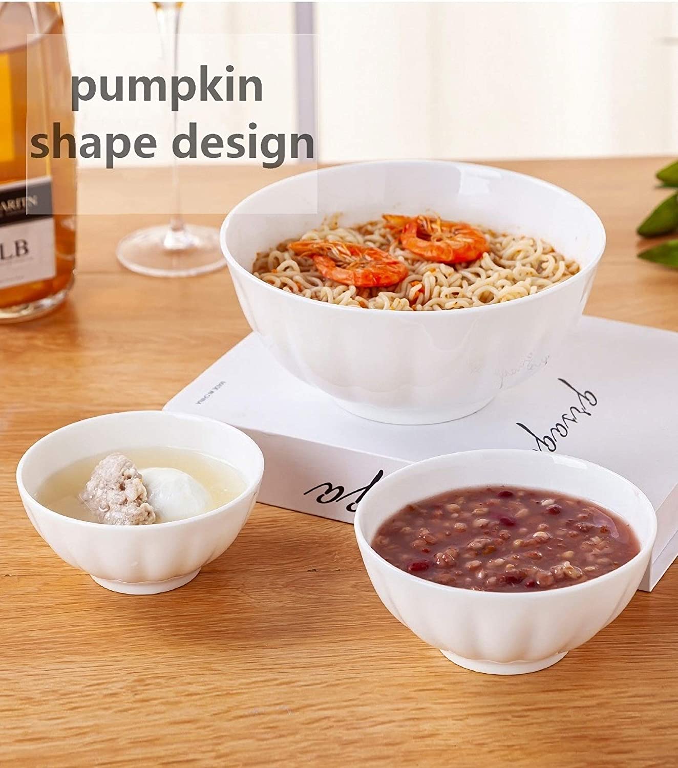 2 Bowls + 2 Spoons) Large Soup Bowls for Kitchen, pumpkin shape, 8