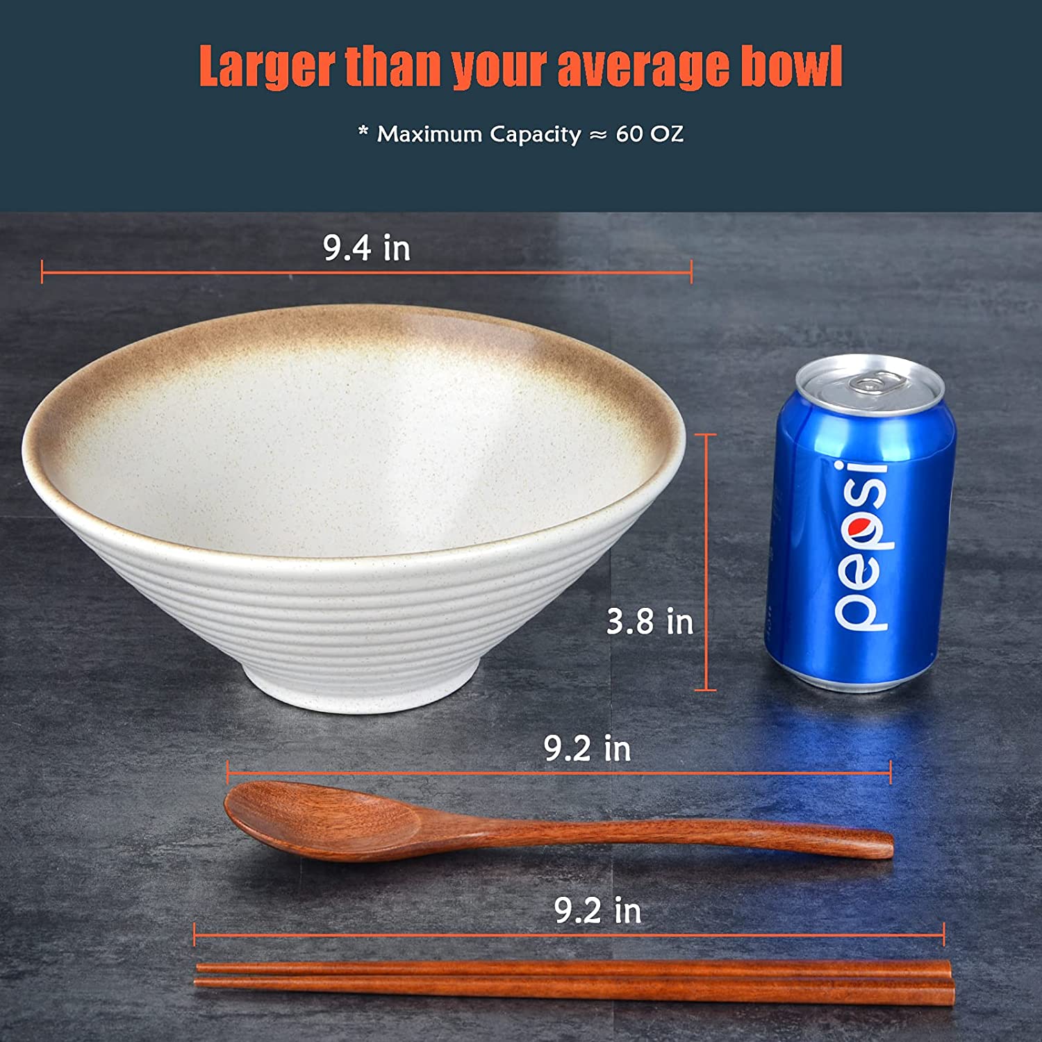 Lareina Large Ceramic Ramen Bowls(2 Sets 6 PCS) , 60 oz, for Soup