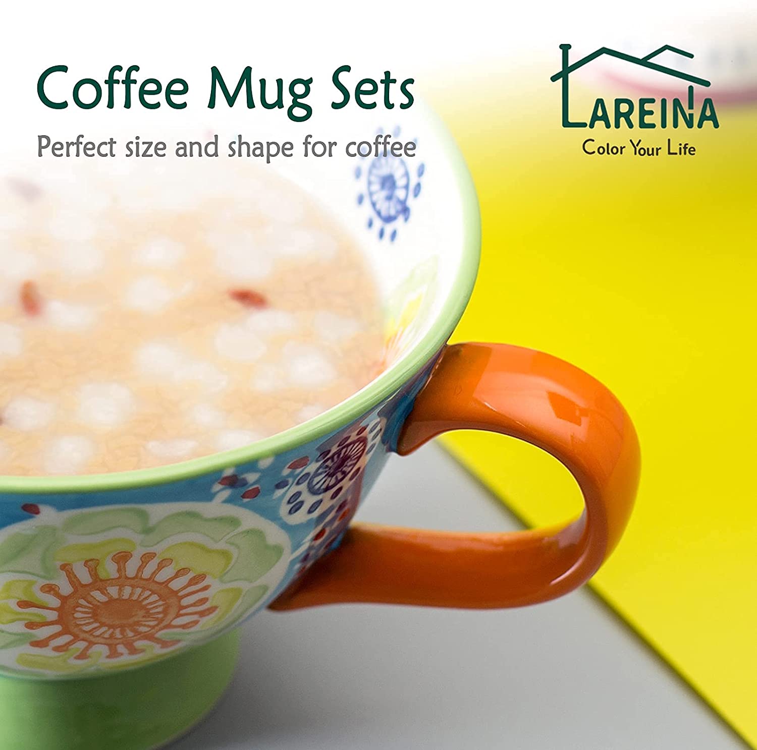 Lareina Porcelain Stackable Coffee Mug Set With Rack and Spoons, Matte Black