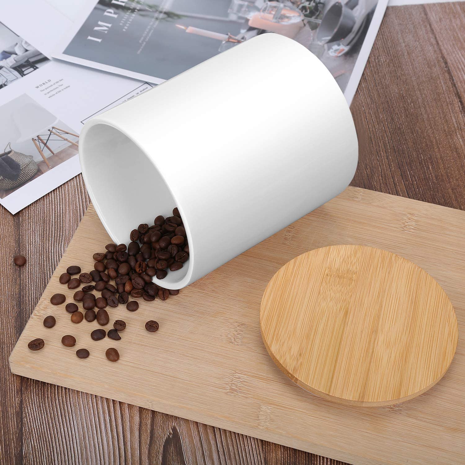 Ceramic Large Food Storage Jar with Airtight Seal Bamboo Lid