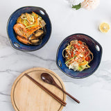 Japanese Ramen Bowls with Chopsticks and Spoons Set of 2 - Lareina Porcelain Noodle Bowl, 30 Ounce Deep Soup Bowl, Dishwasher & Microwave Safe, Blue